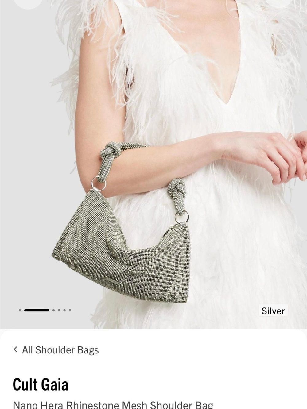 cult gaia Silver Nano Hera Rhinestone Mesh Shoulder Bag with Knotted Strap